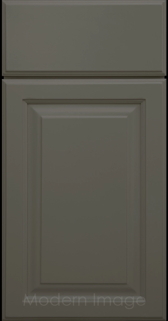 Hampton kitchen cabinets featuring raised panel doors and flat slab drawer fronts in a Urbane Bronze color.